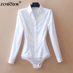 Elegante Weibliche Shirts Büro Dame Body Weiß Frauen Blusen Langarm Bodys Frühjahr Sommer Mode Frauen Tops Overall