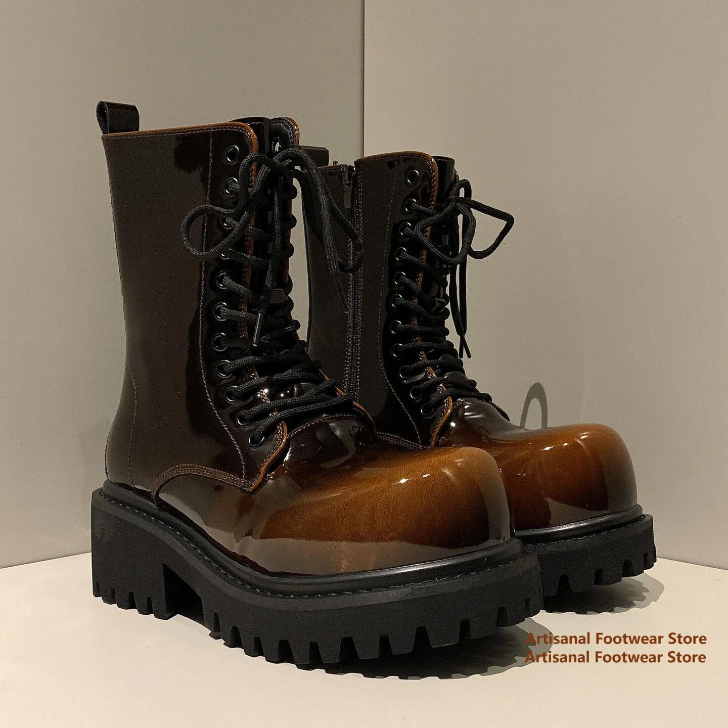 Gradient Brown Patent Leather  - Chelsea Boots Men 评论和价格