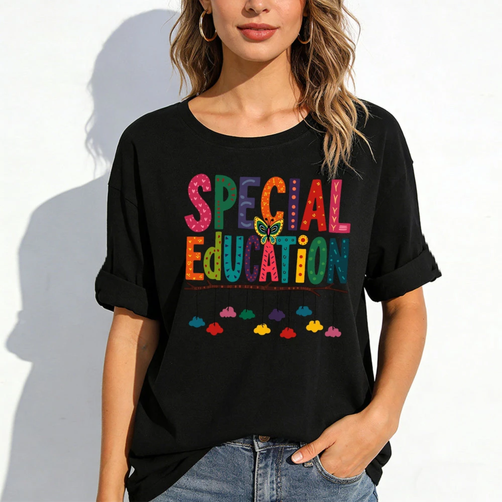 Casual Short-Sleeve Crew Neck T-Shirt for Women Perfect for Spring and Summer Featuring A Special Education Print Clothes