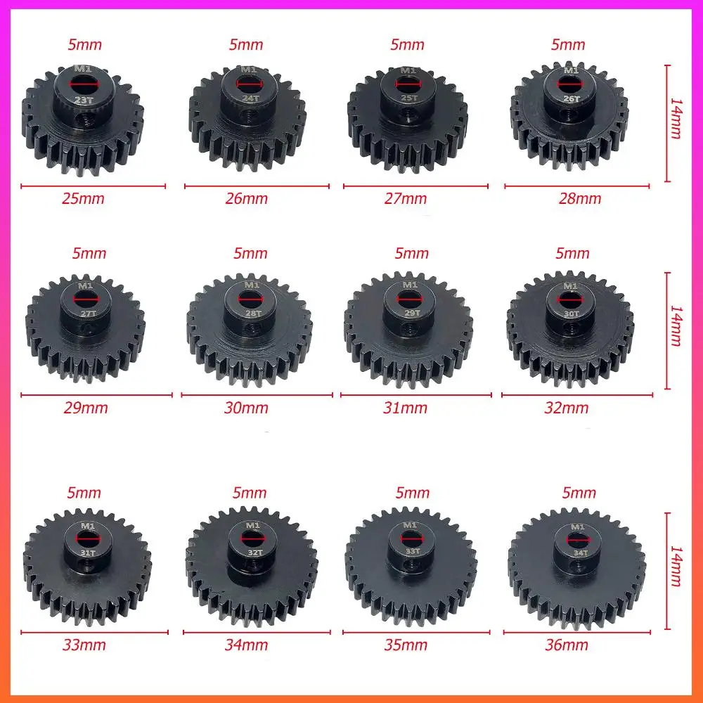 M1 5mm rondsel met M3 schroeven 23t-34t metalen rondsel koolstofstaal Rc auto motor tandwielen vervangende onderdelen voor 1/8 Rc Buggy Truck