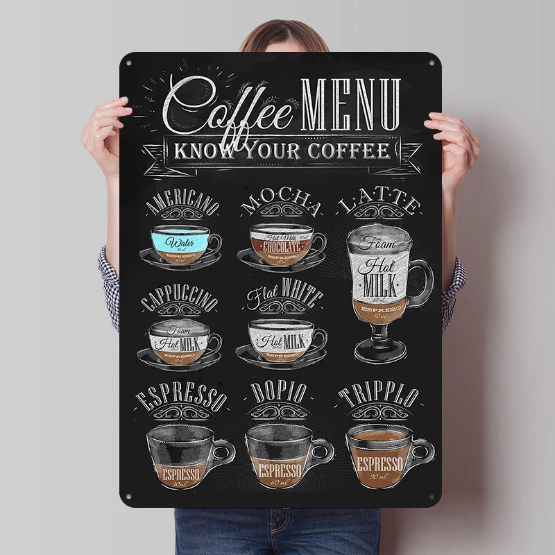Retro-Kreidetafel Kaffee-Blechposter Individuelle Wandkunst Vintage Metallschilder Retro-Blechschild zur Dekoration Wohndekor-Artikel