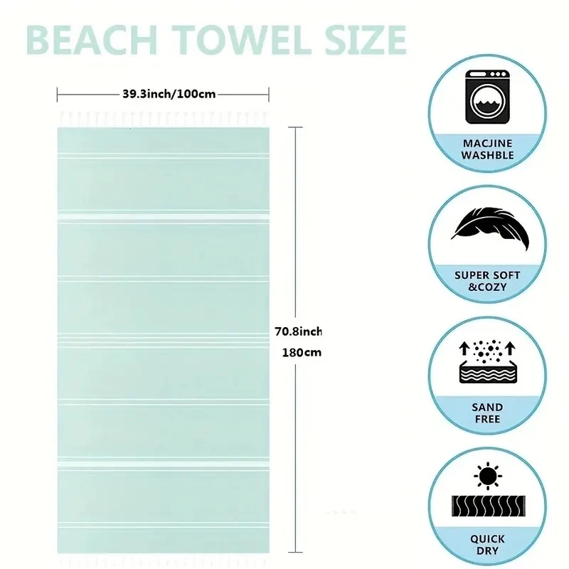 Oversized Turkish Beach Towel 100x180cm - Quick Dry & Sand Free with Tassel Design, Lightweight Essential for Travel view 2