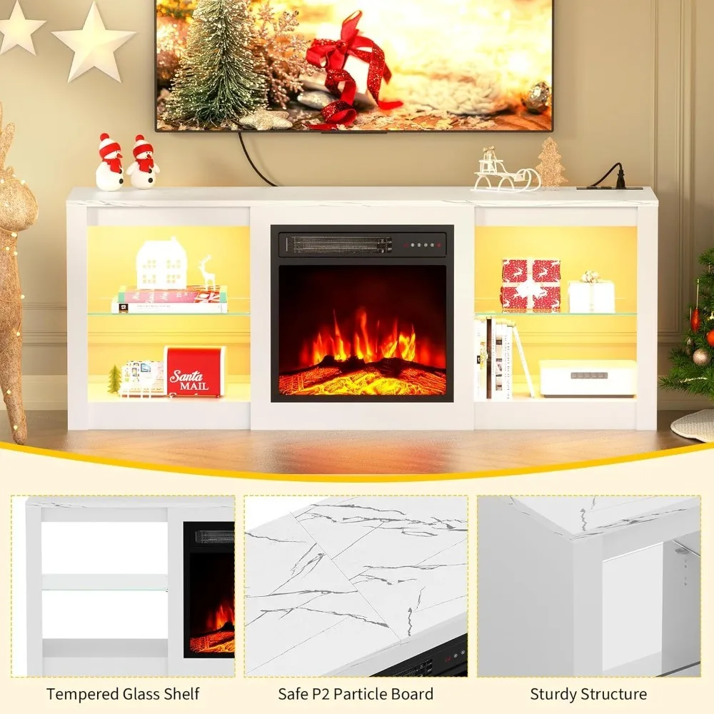 58 Inch Electric Fireplace TV Stand, Equipped with 18 Inch Fireplace and LED Lights TV Console, with Remote Control