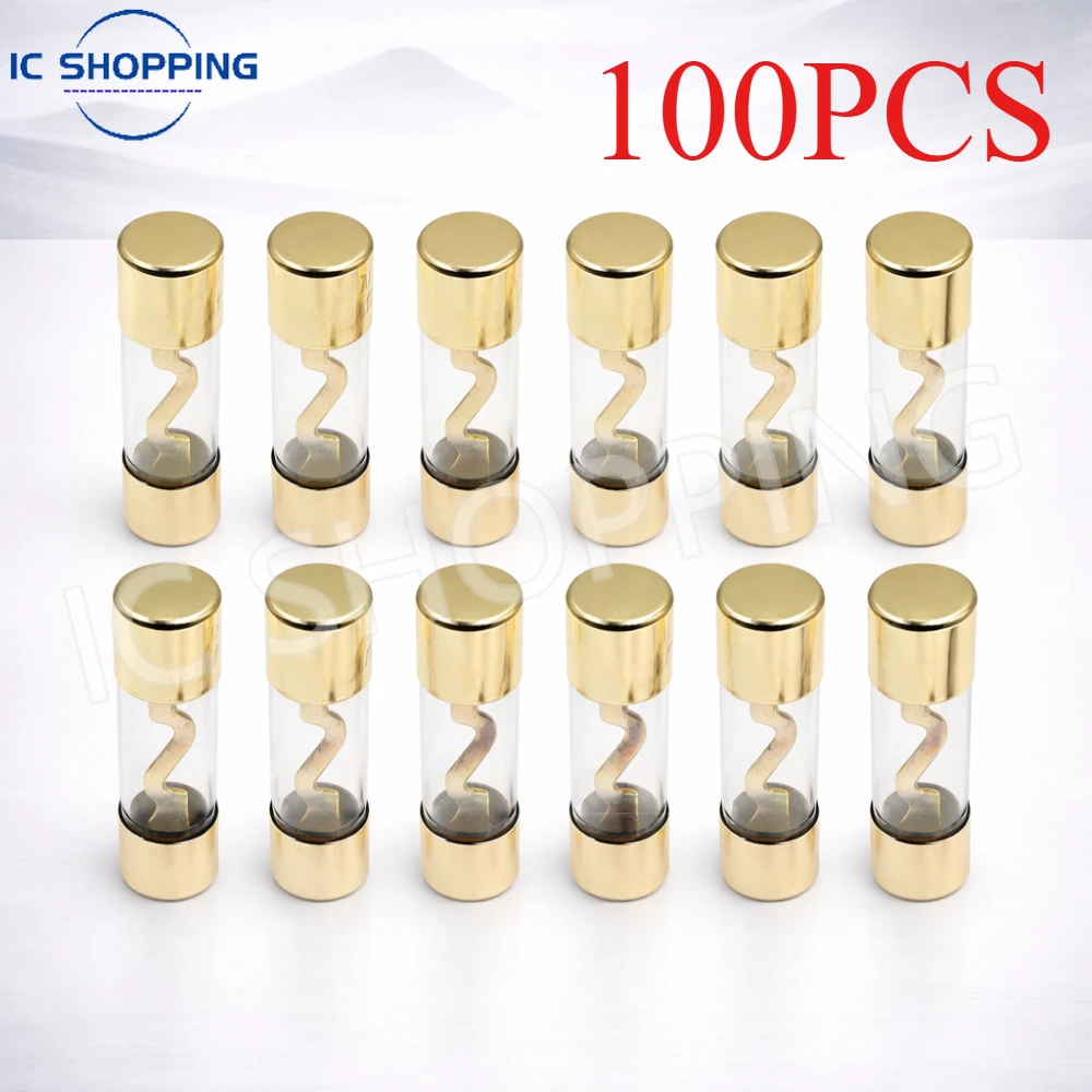 100PCS 10x38mm AGU 10A-100A Gold Plated Glass Protection Fuse for Car Audio Amplifier Power System