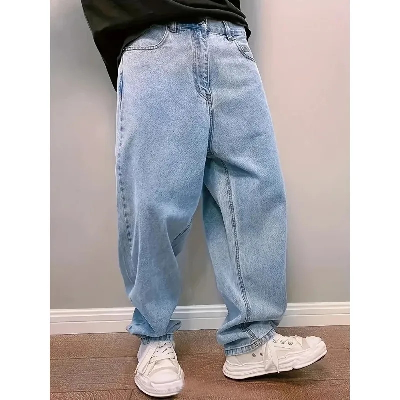 

Casual Oversize Baggy Jeans Mens Spring Autumn Straight Loose Light Blue Denim Trousers Streetwear Fashion Wide Leg Pants Y2k