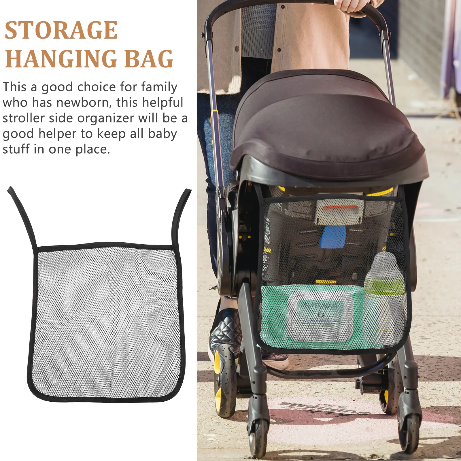 

Newborn Stroller Organizer Hanging Storage Bag Portable Diaper Trolley Pouch Breathable Bottle Container Large Capacity
