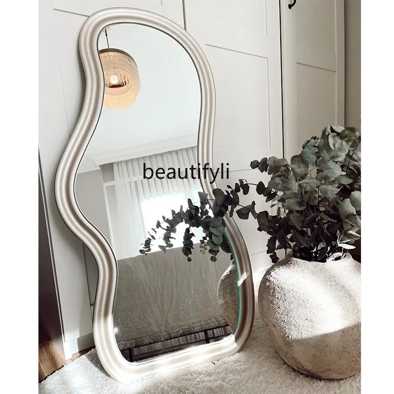 zqIrregular Wave Mirror Art Aesthetic Wall Mirror Home Mirror Decoration Floor Home Full Body Mirror