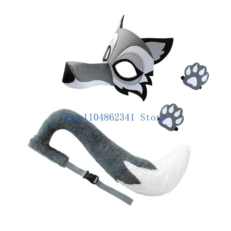 تشمل إكسسوارات 5ASD Wolf Cosplay Cosplay Wolf Face Mask Wolf Tail و Wloves for Kid Adult Masquerade Christmas Halloween Party