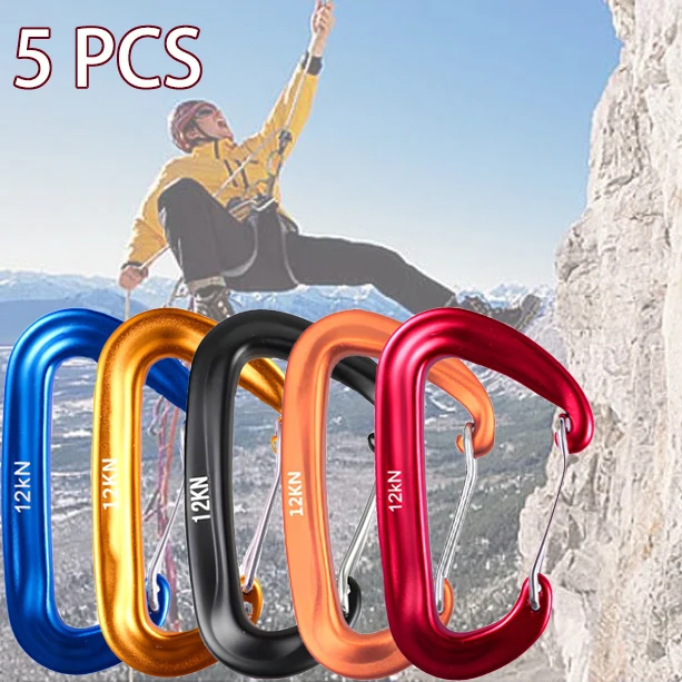 

5Pcs Professional Carabiners D Shape 12 KN Climbing Carabiner Buckle Hooks Outdoor Protective Hammocks Camping buckle Key Chain