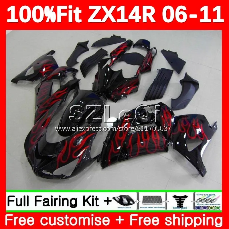 Kit For KAWASAKI NINJA ZX 14R ZX-14R ZX14R Red flames 06 07 08 09 10 11 117No.44 ZZR1400 2006 2007 2008 2009 2010 2011 Fairing