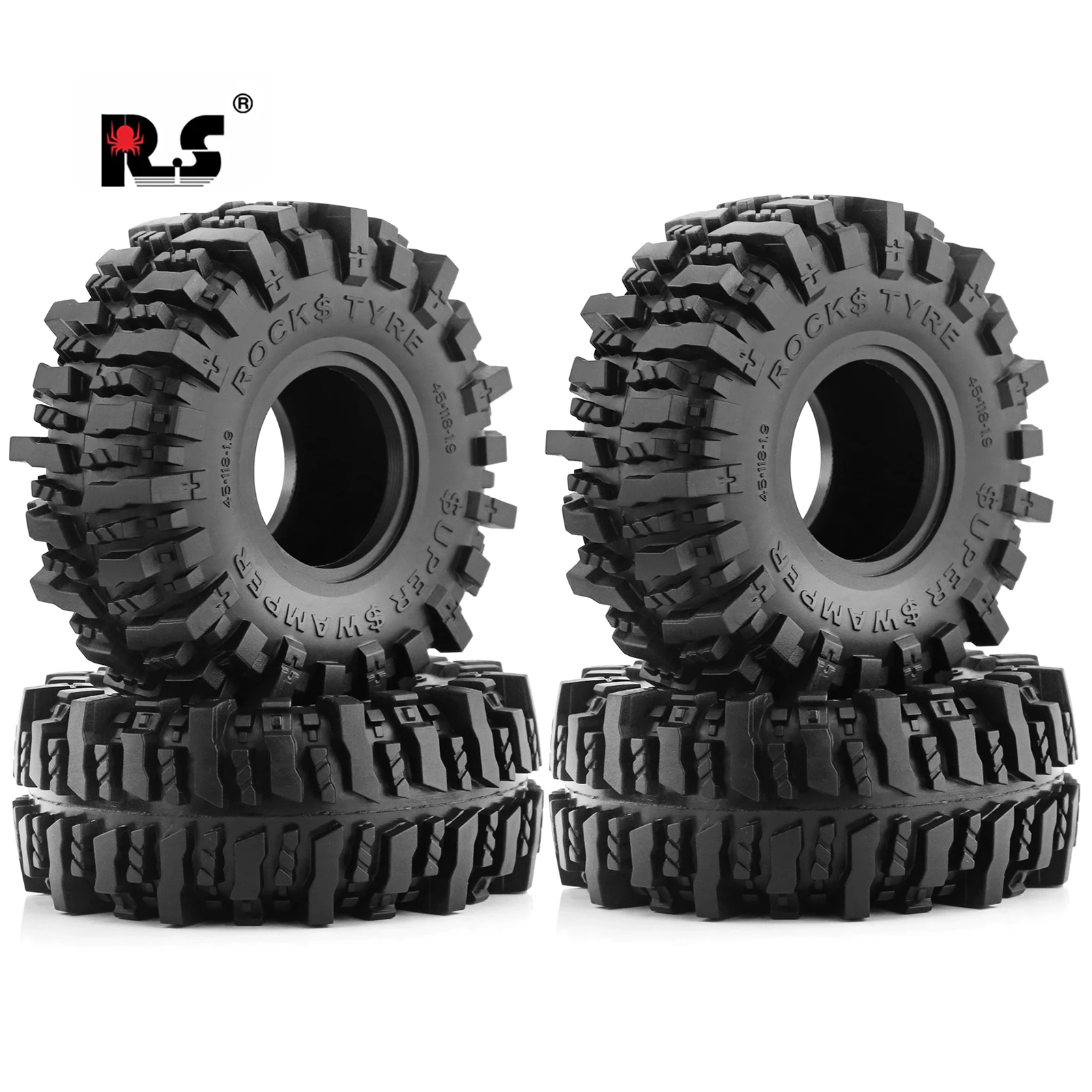 

RS RC 4PCS 118 MM 1.9" Rubber Rock Tyres Wheel Tires for 1:10 RC Crawler Car Axial SCX10 90046 AXI03007 TRX4 Redcat Gen8