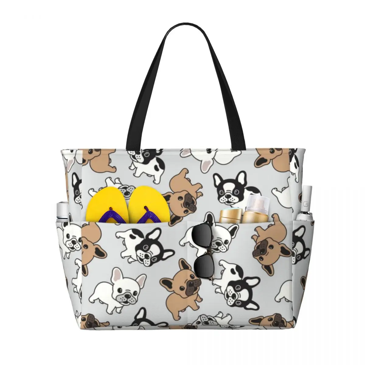 Custom Frenchie French Bulldog Beach Tote Bag for Women Extra Large Gym Carry On Dogs Lover Travel Shopping Bags