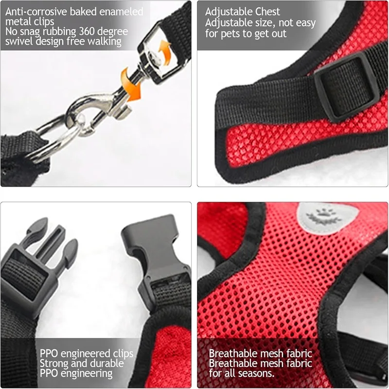 Katzenharnisch mit Leine, verstellbare Hundeweste aus Polyester-Mesh, atmungsaktive Geschirre für kleine Hunde, Katzenzubehör – Detail 4