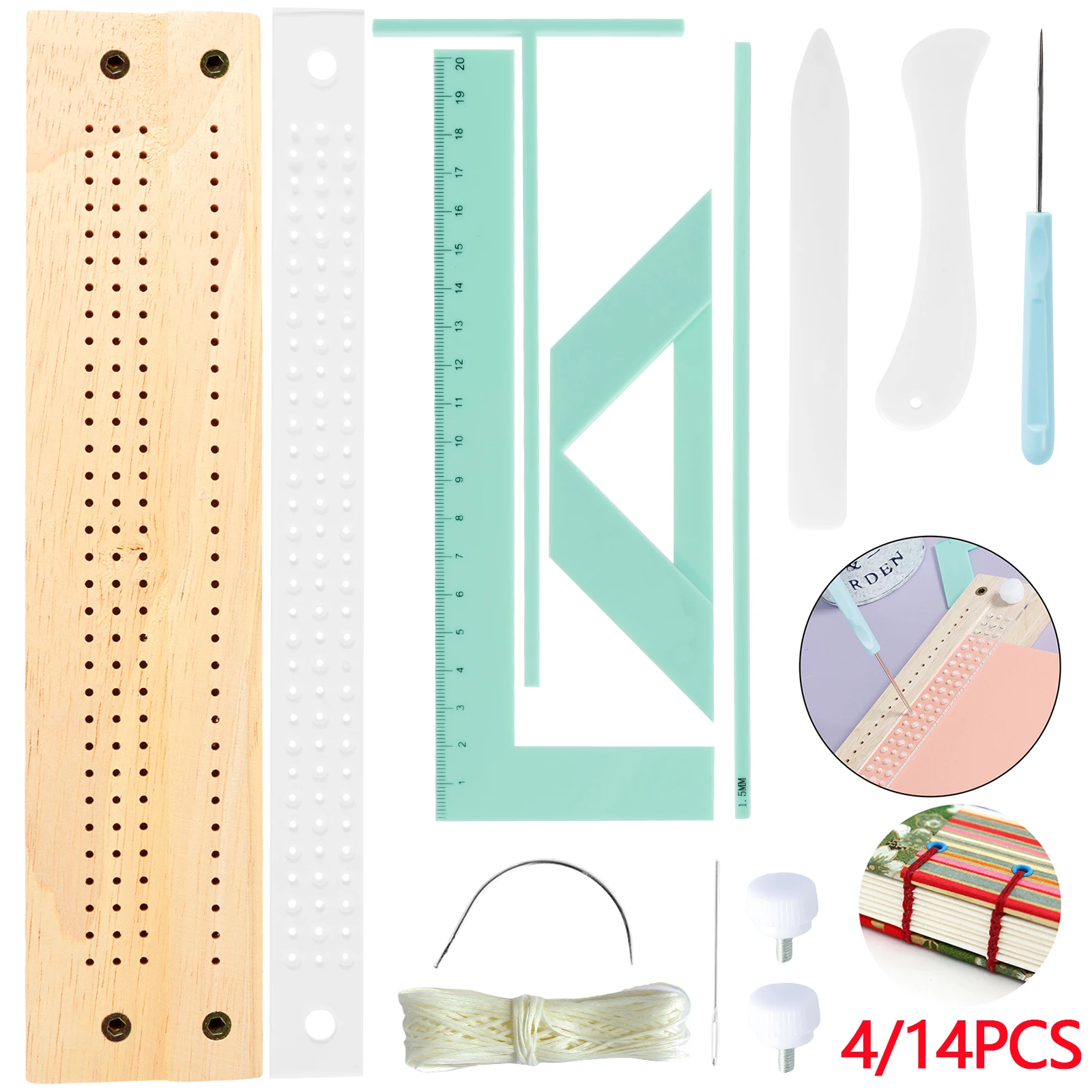 14/4 szt. Narzędzie do scrapbookingu zestaw do oprawy książek notes startowy DIY Craft kompletna oprawa linijka szablony notatnik dziennik