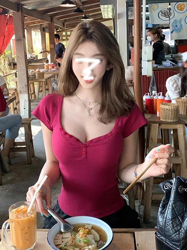 

Белая футболка с квадратным воротником ort Sve Slim Fit, женская летняя сексуальная футболка Pure Desire Spicy ort Tight Top Commute Sle Color