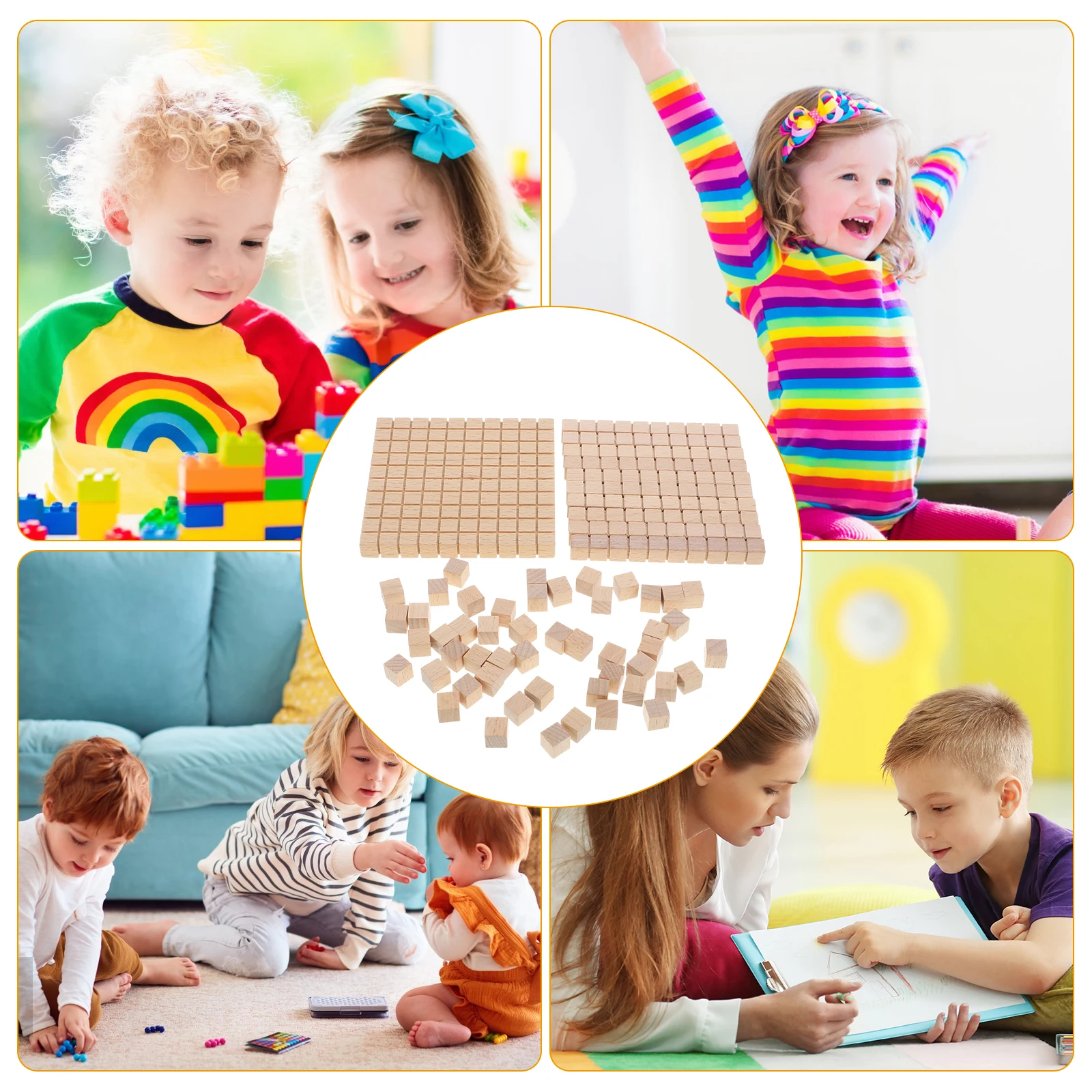 61pcs Math Cubes Wooden Counting Blocks Educational Manipulatives Safe Durable Kids Learning Portable Math Building Blocks