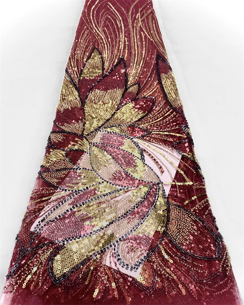 

Luxury Nigerian Sequins Beaded Lace Fabric High Quality Groom African Wedding Bridal Embroidery French Tulle Fabric Material