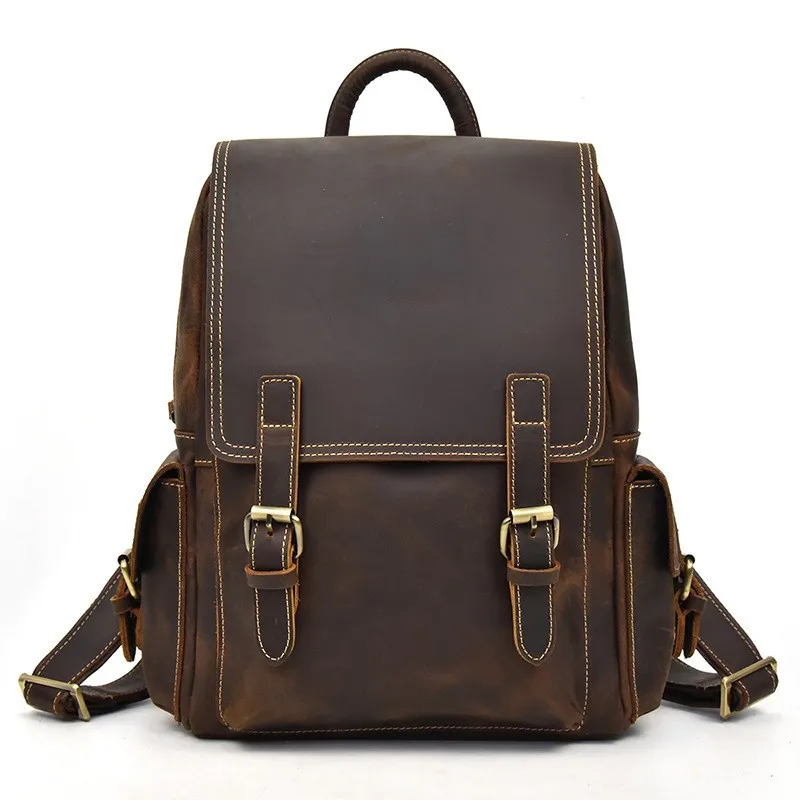 

New Genuine Leather Backpack Man Real Cowskin Travel Backpack Men Male Vintage 14 Inch Laptop School Bag Daypack for Man