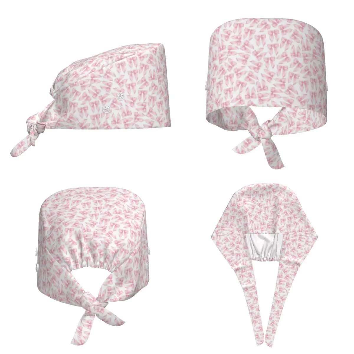Cochuette Pink Bow Bliss-pattern Scrub Hat Doctor Working Surgical Cap Men Women Adjustable Nursing Caps for Dentist