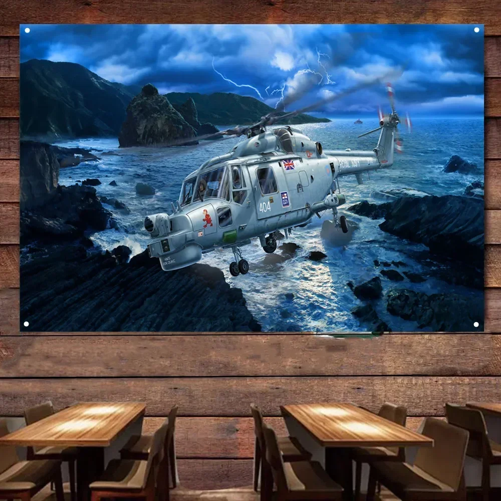 Lynx Mk 8 Attack Helicopter Poster Wall Chart - HD Military Art Banner - Air Force Army Fans Wall Hanging Flag Canvas Painting