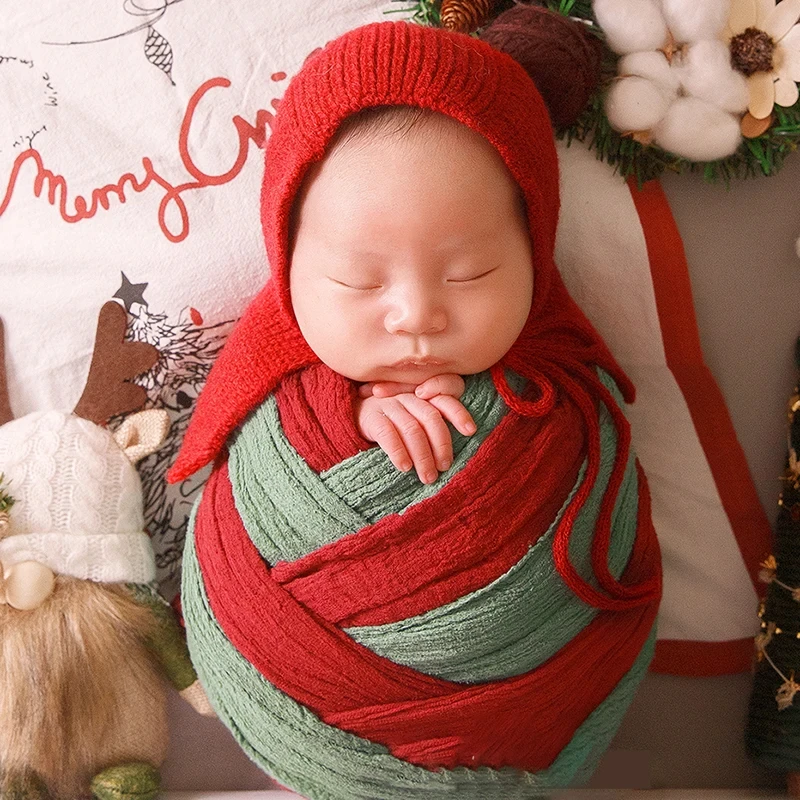 Newborn Photo Cotton Gauze Baby Swaddle Blanket Christmas Holiday Wreath Props Baby Headflower Studio Photography Accessories