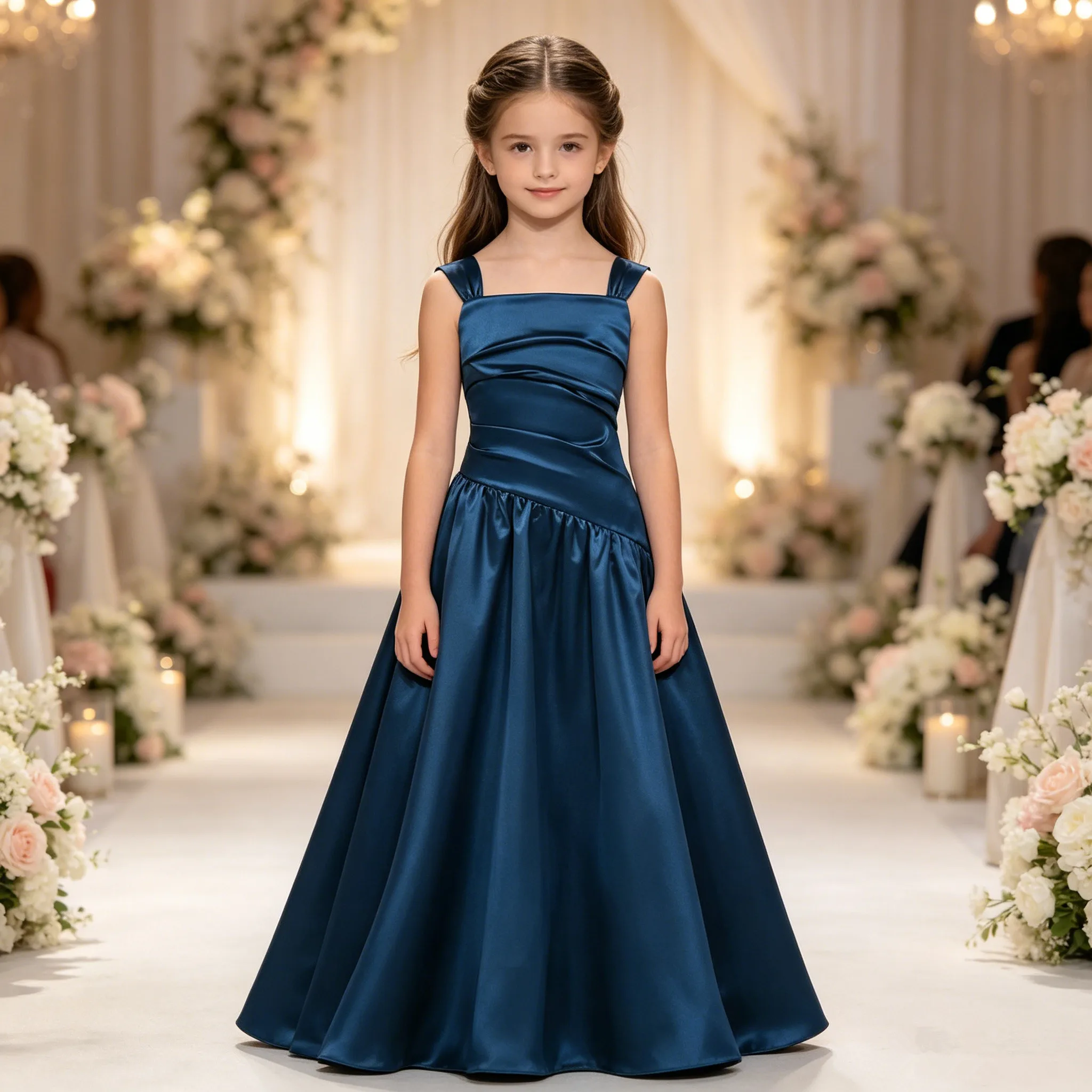 Kids Girls Elegant Satiny Party Dress Sleeveless Ruched Bodice Gown for Wedding Bridesmaid Birthday Party Evening Prom Pageant