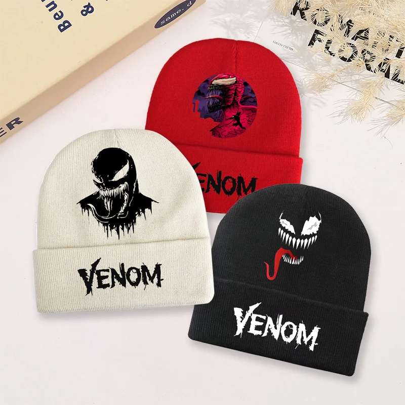 Venom Marvels Knitted Hat Beanies Cap Boys Kids Autumn Winter Keep Warm Skullies Bonnet Unisex Leisure Sports Outdoor Hats Gifts