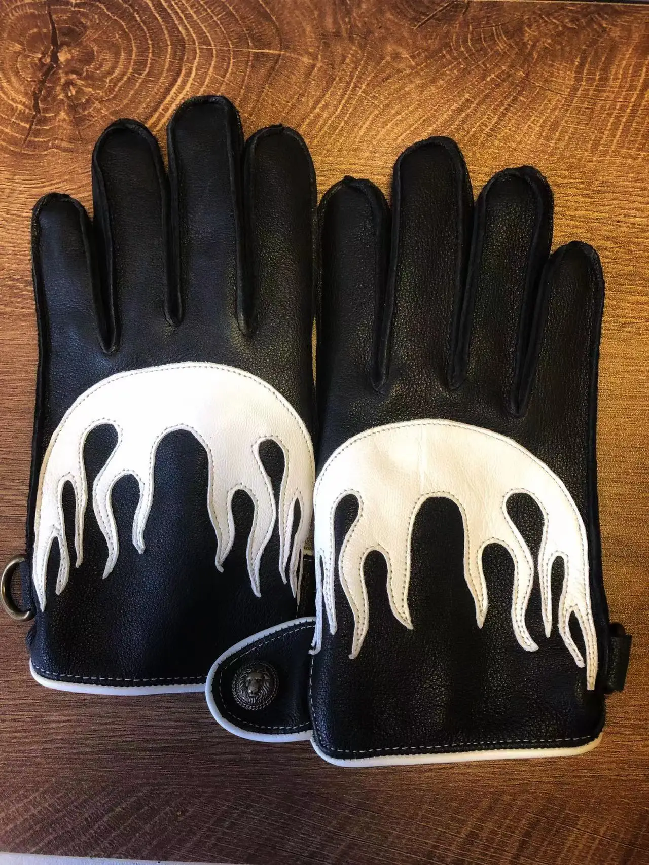 LEMO Motorcycle Genuine Leather Fleece-lined Thickened Deerskin Skull Sle Skeleton Pattern Genuine Leather Gloves Motorcycl...