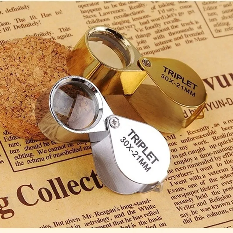 30X Metal Jewelry Magnifying Glass Jewelers Eye Tool Jewellery Folding Loupe Glass Lens Magnifying Triplet Glass Jewelry Diamond