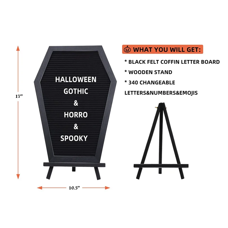 ABTS-1Set Black Felt Letter Board Gothic Message Board With 340 White Changeable Characters