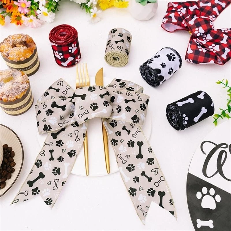 

4 Roll Dog Paw Ribbon 6cm Width Polyester Ribbon for Gift Package , Party Decorations, Hair Bows, Crafting, Bows best sale