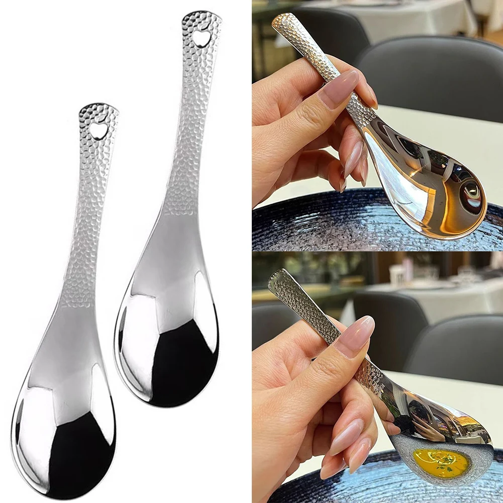 2Pcs Simple Stainless Steel Spoon Retro Kitchen Tools High End Texture Rice Scoop New Fashion Home Kitchen Meal Spoons