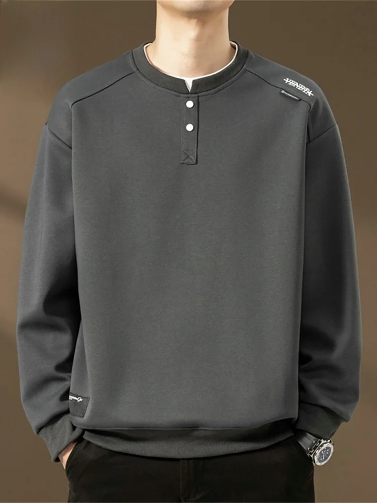 

round Ne Hoodie Men's Spring 2026 Loose Casual Long Sve T-irt Comfortable Breathable Anti-Wrinkle Cotton Polye...