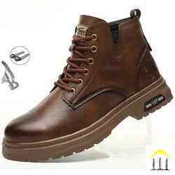 Botas de cuero impermeables para hombre, zapatos de seguridad con punta de acero, con cremallera lateral, protección Indestructible, a la moda, 2024