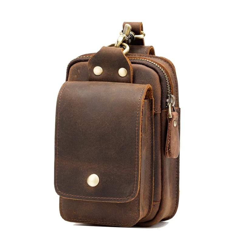 

Retro Top Layer Cowhide Phone Bag Mad Leather Men's Belt Waist Bag Multi-Functional Phone Case Crossbody Waist Hanging Bag