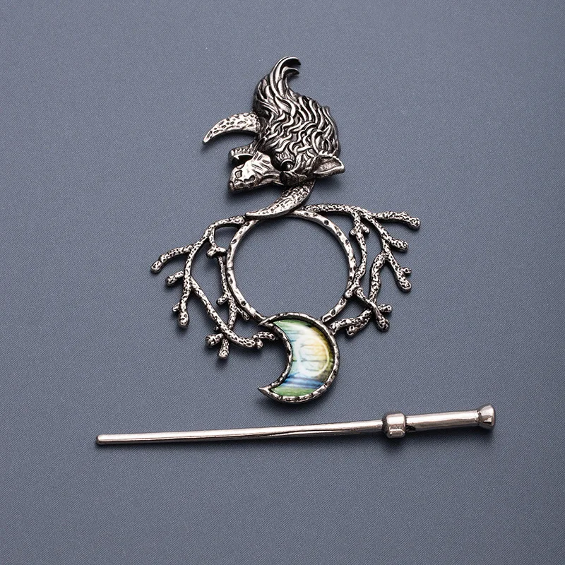 المتفجرة الرجعية فايكنغ الذئب القمر دبوس الشعر الشمال القوطية البوهيمي النرويجية نمط شخصية مجموعة إكسسوارات الشعر الموضة