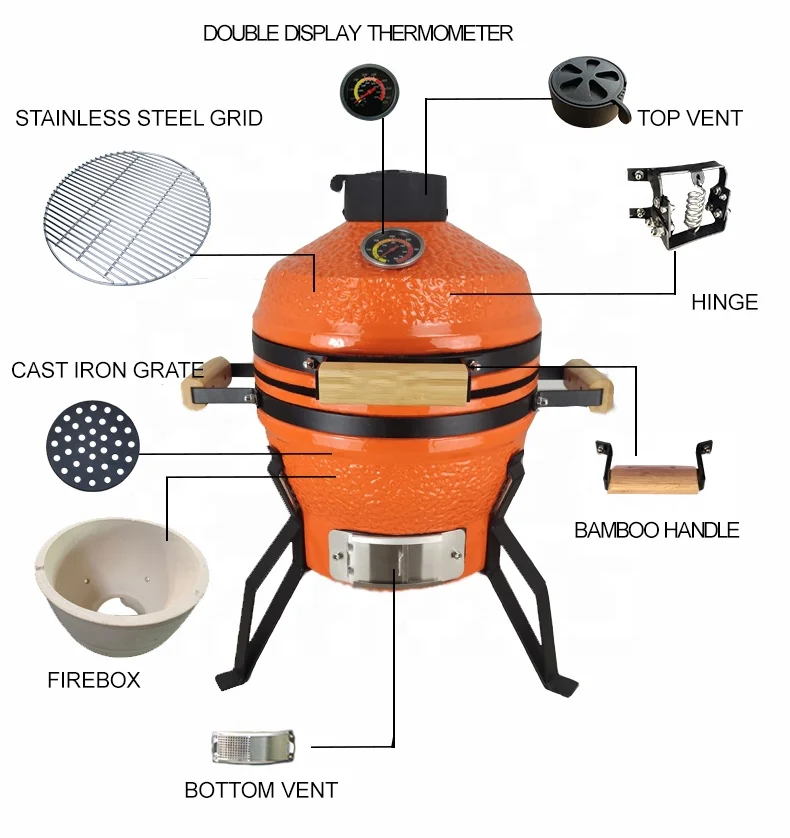 KIMSTONE 13-дюймовый коммерческий маленький мини-гриль-барбекю, уголь, портативный уличный гриль-барбекю, яйцо, керамический гриль Камадо с ручкой