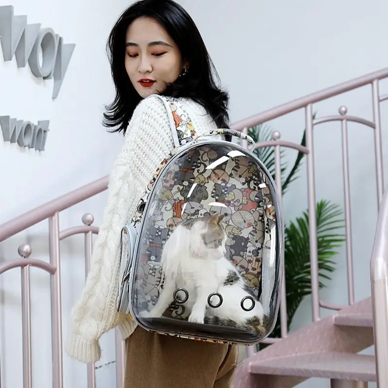 Transparent Pet Backpack Space Capsule Portable Cat Carrier Bags Transport Breathable Waterproof Handbag Outdoor Travel Product