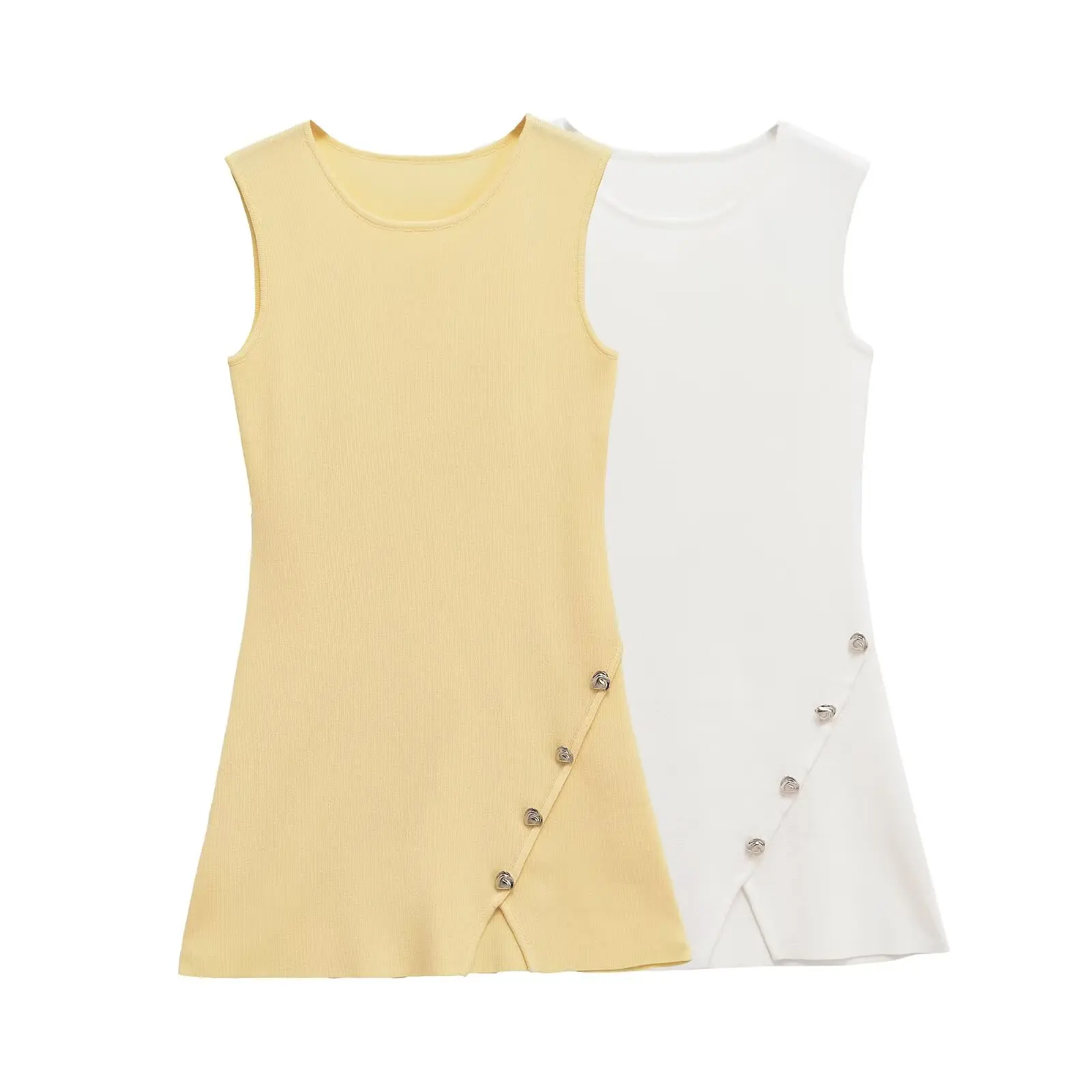 

PB&ZA2025 Summer New Women's Clothing Casual Fashion Simple and Comfortable Irregular Button-decorated Knitted Sleeveless Dress