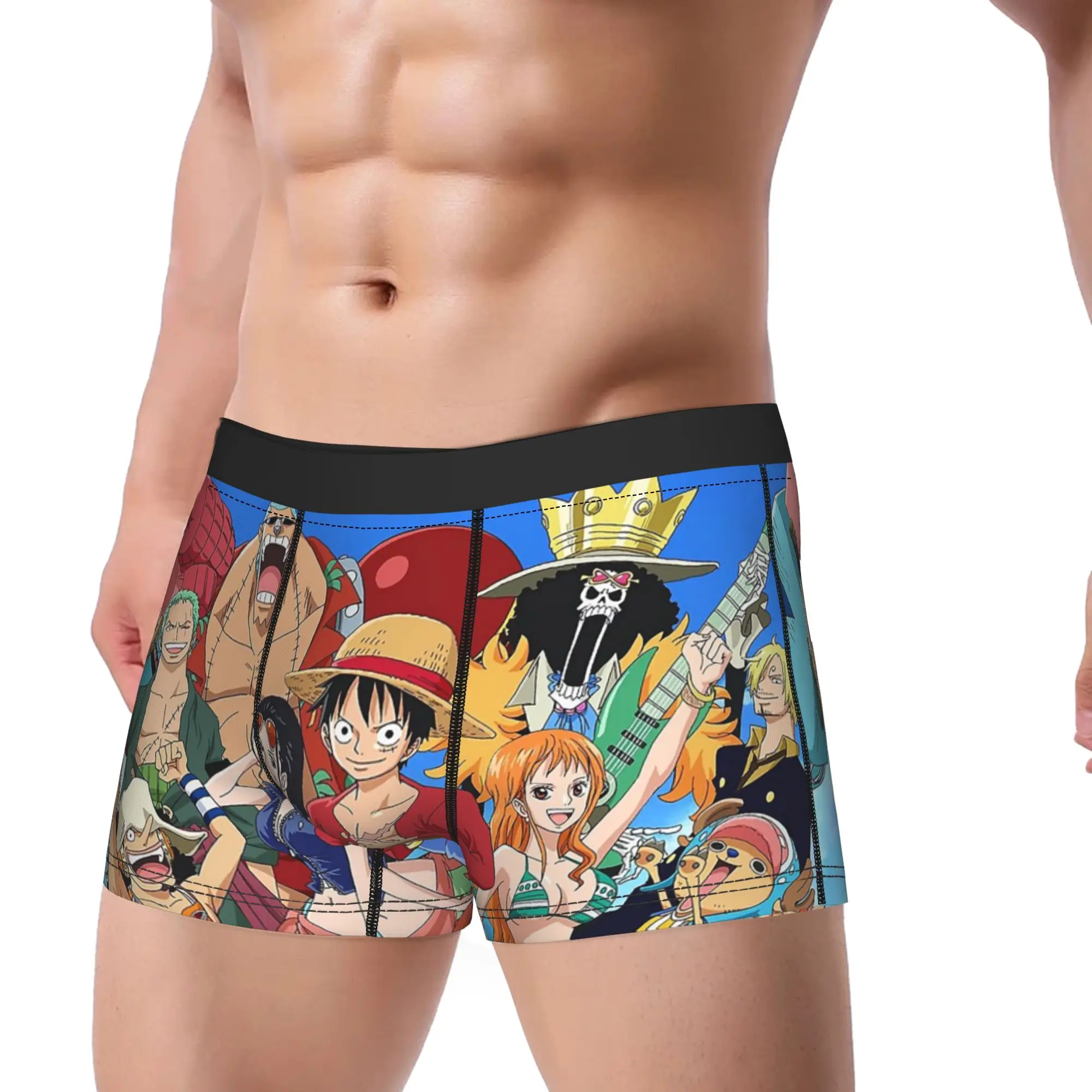 

Men One Piece Underwear Luffy Zoro Pirates Sexy Boxer Briefs Shorts Panties Homme Breathable Underpants S-XXL