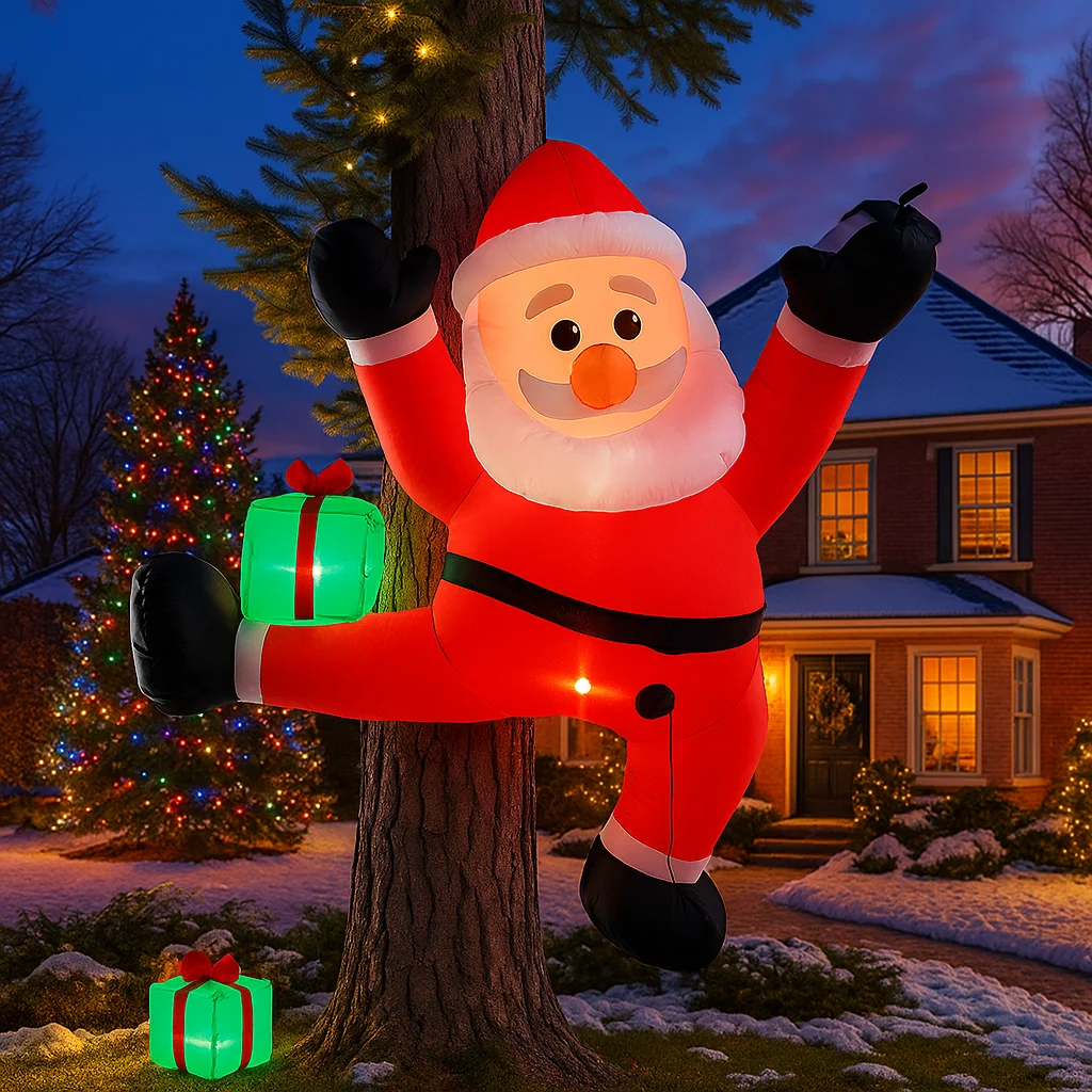 5.9FT تسلق سانتا كلوز نفخ زينة عيد الميلاد عيد الميلاد زخرفة أضواء في الهواء الطلق ساحة المنزل عطلة ديكور الحفلات لعبة العملاق