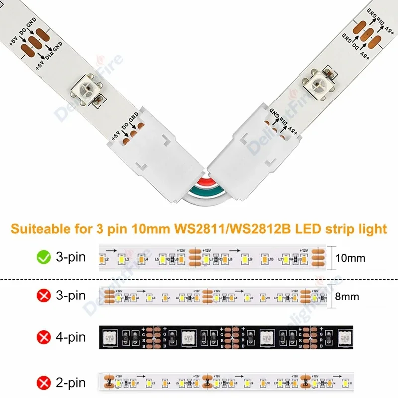 2/3/4Pin LED Strip Connector 8/10mm Adjustable(90-180 Degrees) Angle LED Connectors For 3528/5050 RGB LED Strip Lights Connector