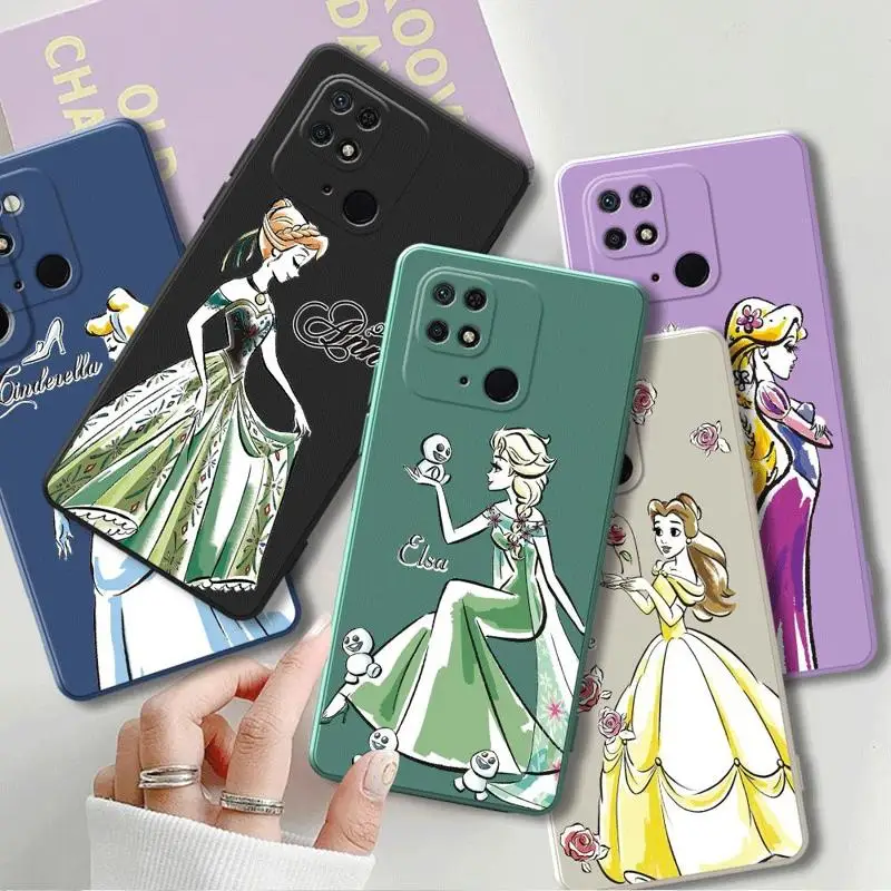 Floral Disney Princess Phone Case for Xiaomi Redmi 9C 9T 9 K40 Pro 12 4G 9A 9I 10A 10C 10 Luxury Square Liquid Cover