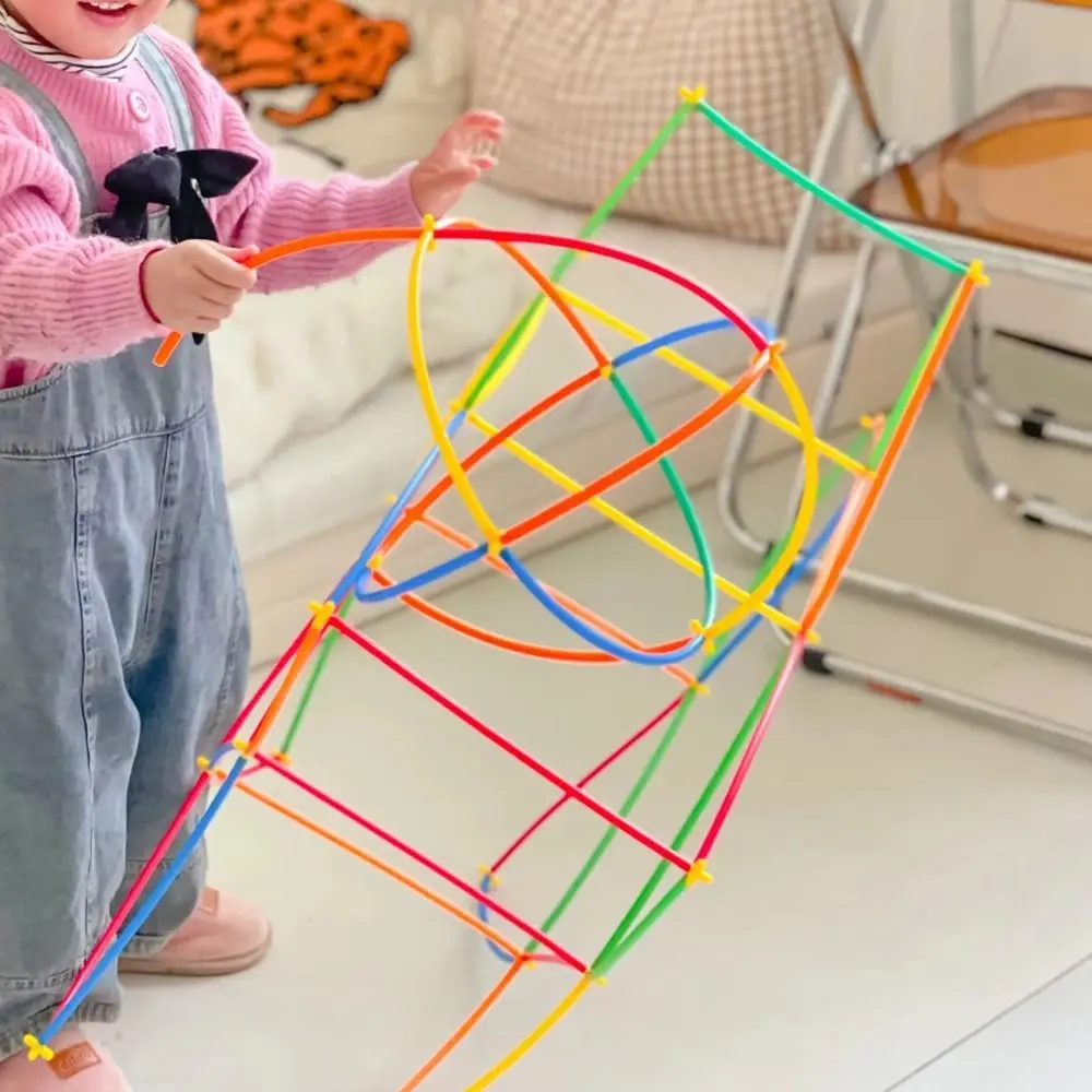300pcs Plastic Straw Constructor Assembly Interactive Puzzle Colorful Straw Interlocking Engineering Educational