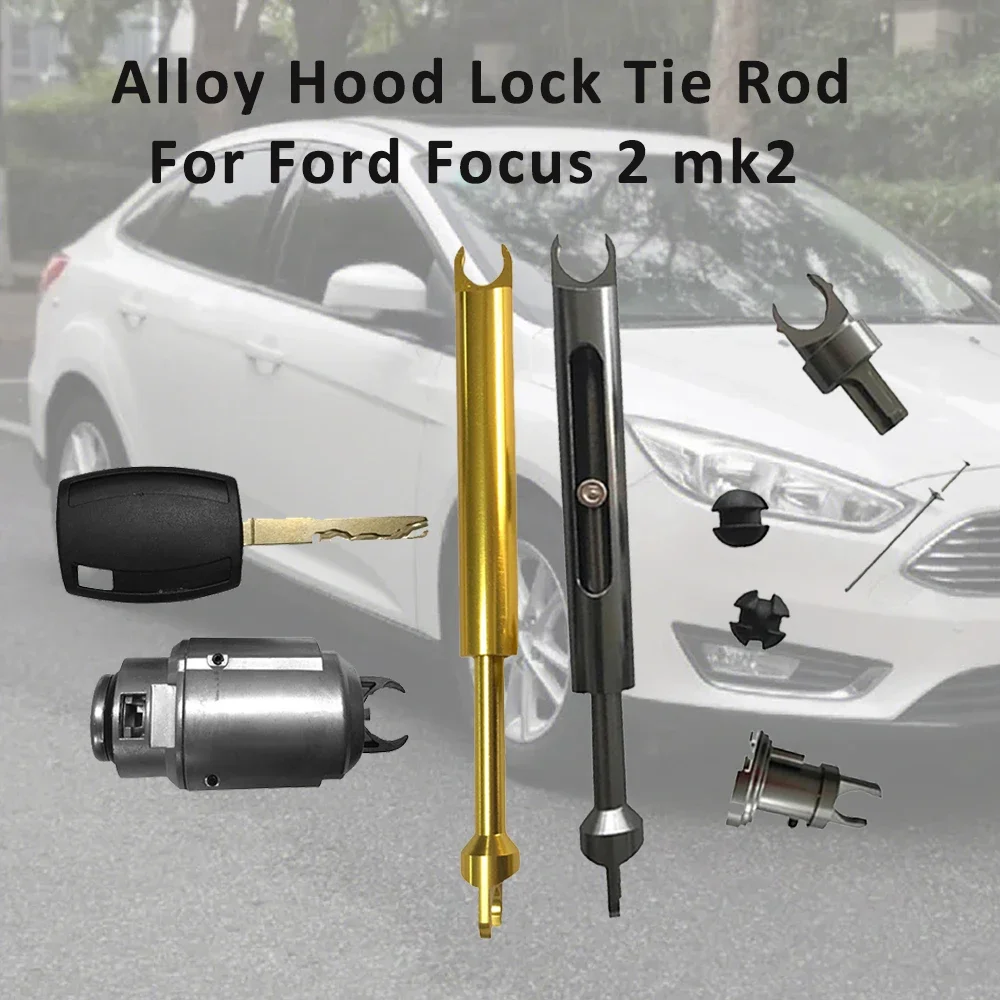 Alloy Engine Bonnet Release Tie Rod Front Grille Connecting Hood Lock Latch Cylinder Key For Ford Focus 2 MK2 C-MAX accessories