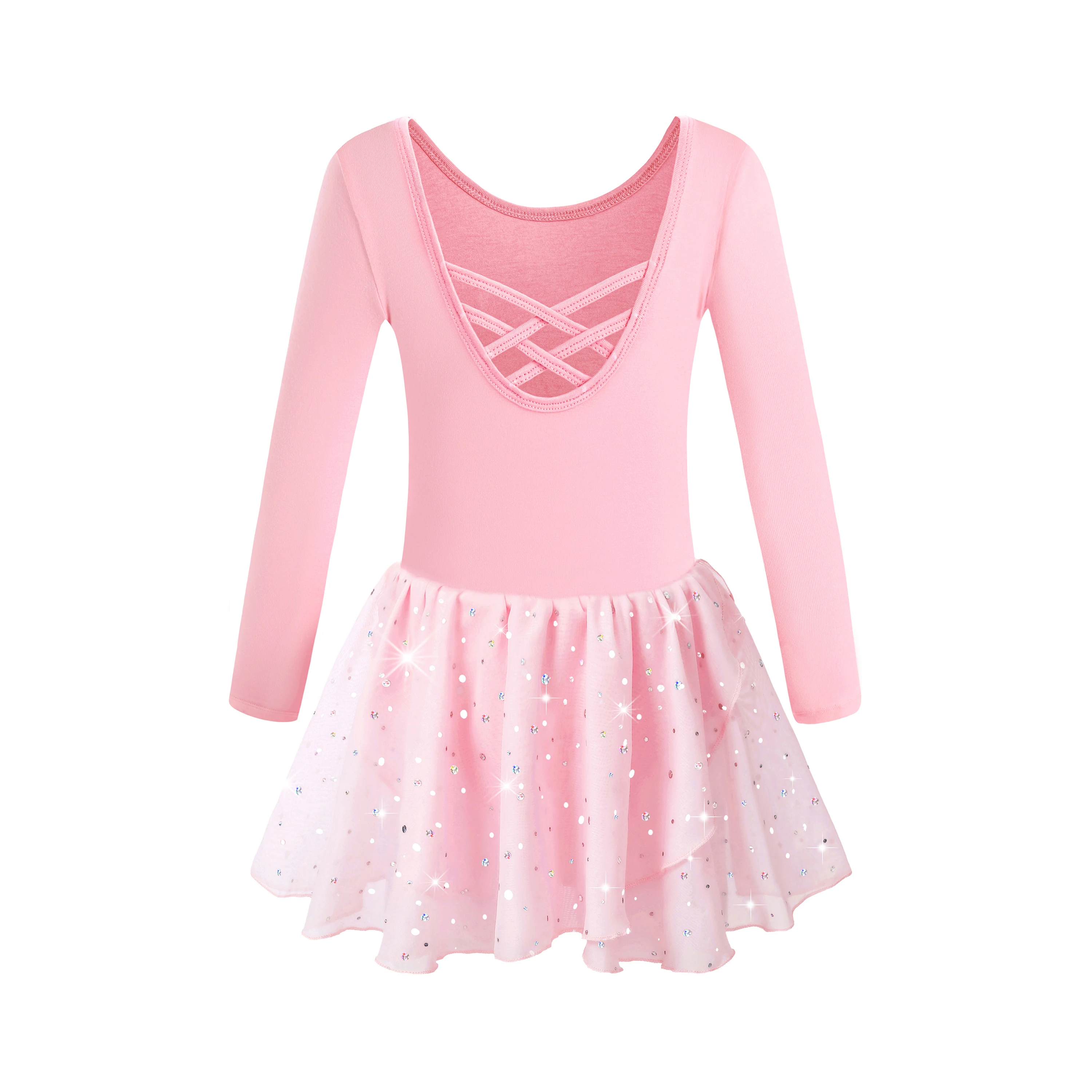 Girls Ballet Leotards for Dance Camisole Dress Hollow Crisscross Back,Shiny Skirt