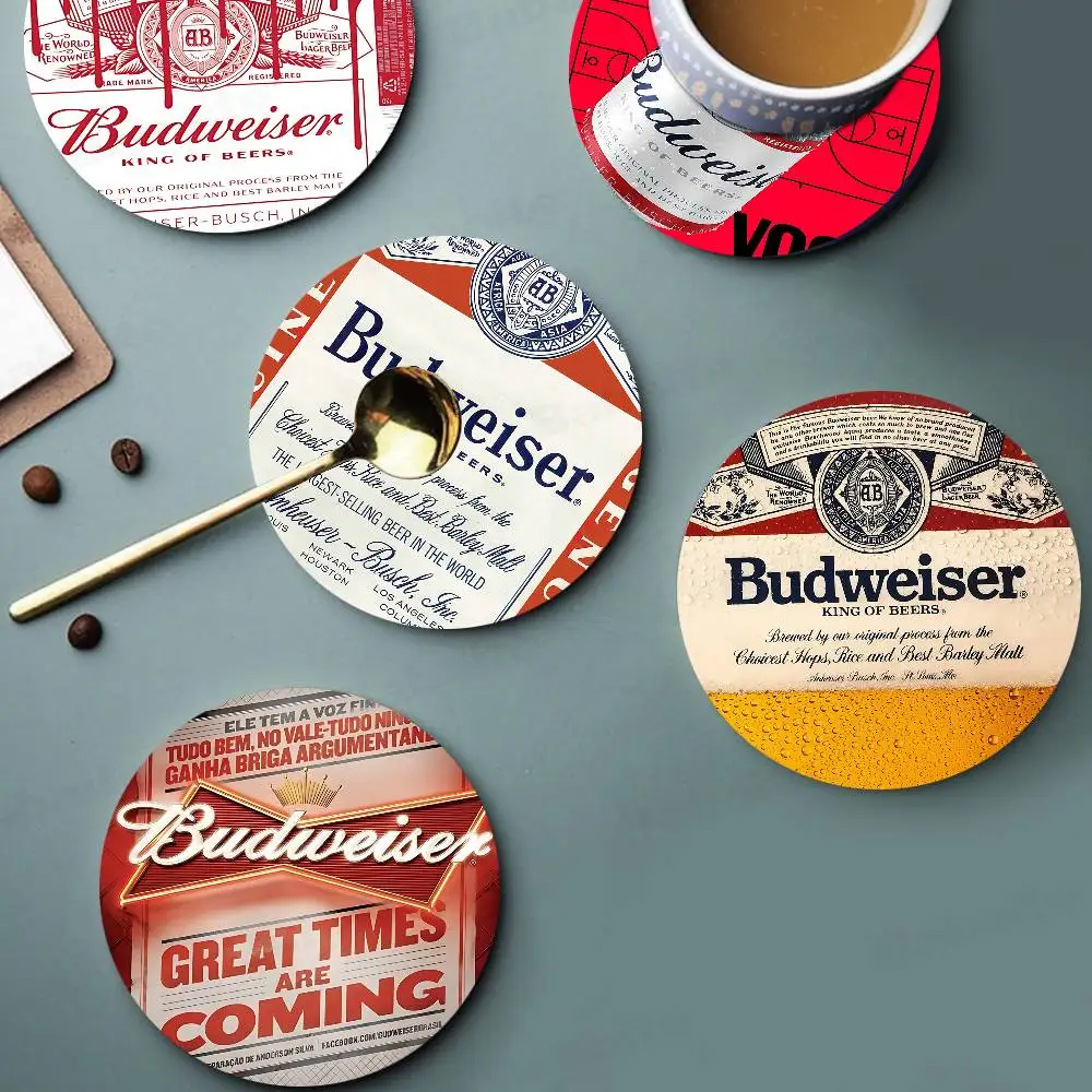 

Beer Brand B-Budweiser Logo Wood Coasters Colorful Round Coaster Non-slip Heat Insulation Coffee Mats Home Accessories Kitchen