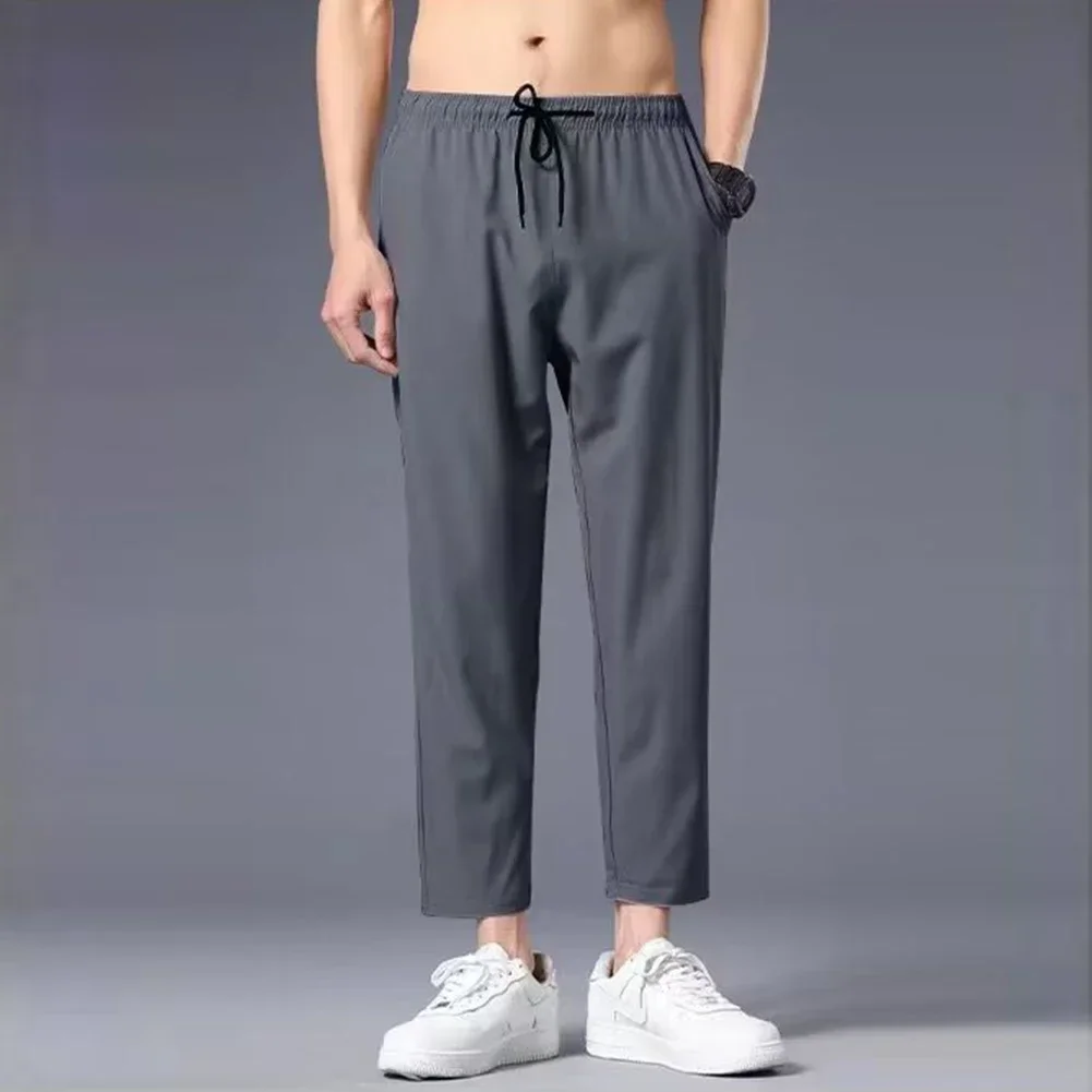 Mens Sweatpants Stretch Active Track Joggers Pockets Gym Workout Pants Slim Fit Straight Leg Trousers Business Male Pencil Pants