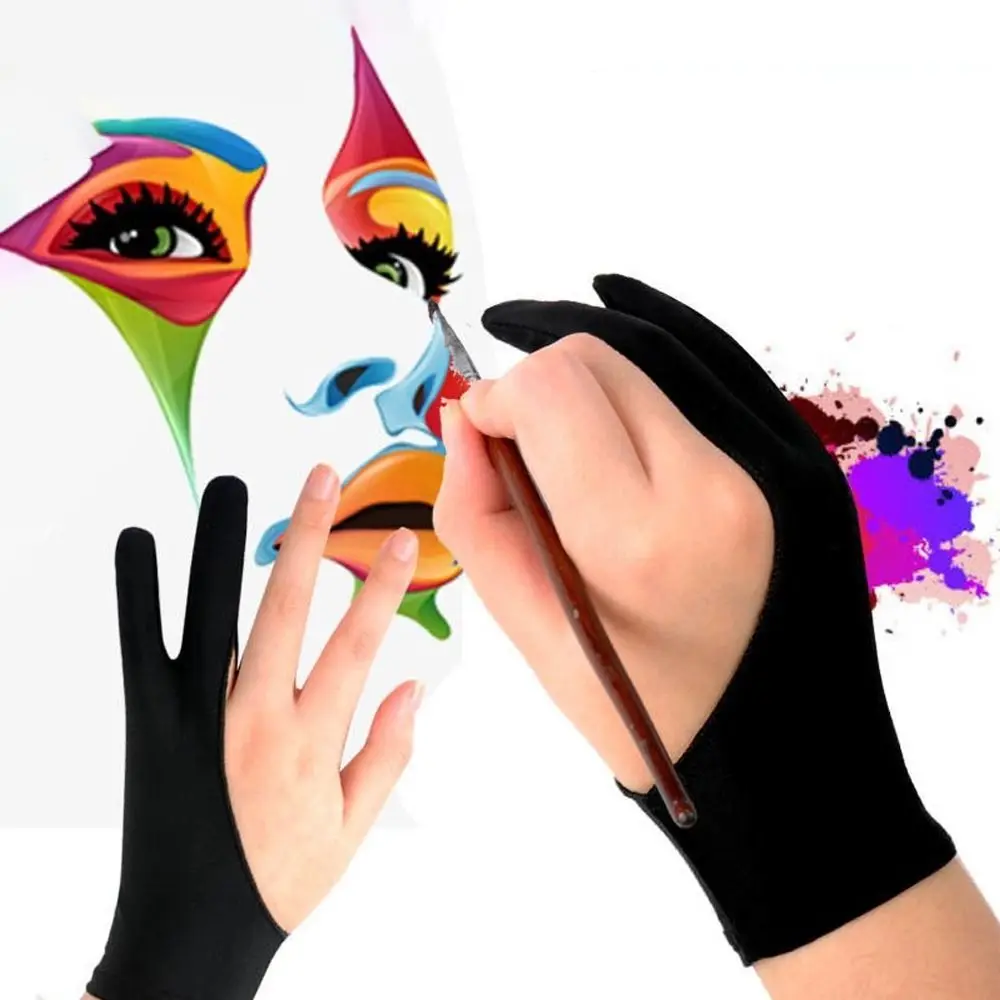 3 Sizes Art Supplies Black Blue Grey Pink Anti-Scratch Screen Glove Two Finger Glove Painting Glove Tablet Drawing Glove