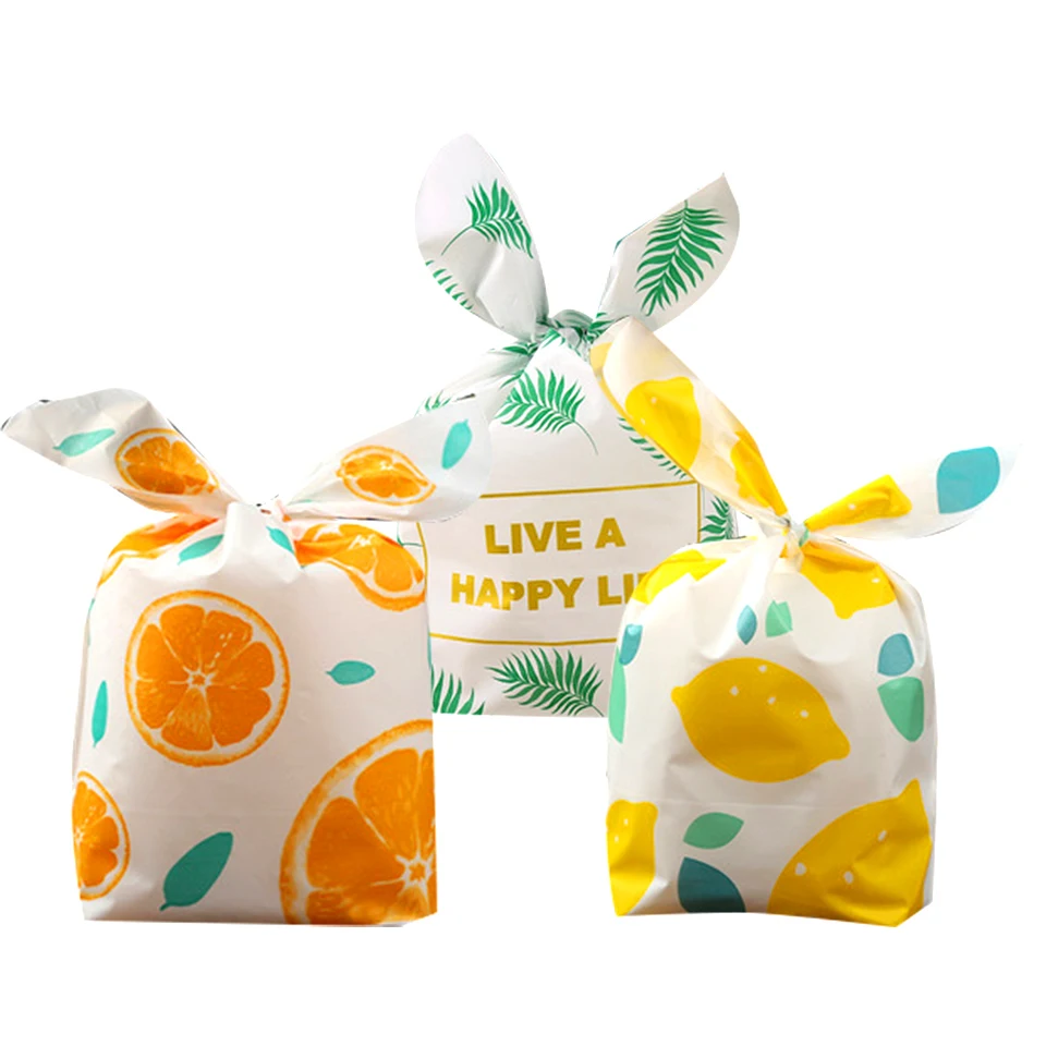 10/20pcs Rabbit Ear Summer Fruit Candy Bags Flower Lemon Orange Bags For Kids Summer Birthday Party Gifts Packaging Supplies